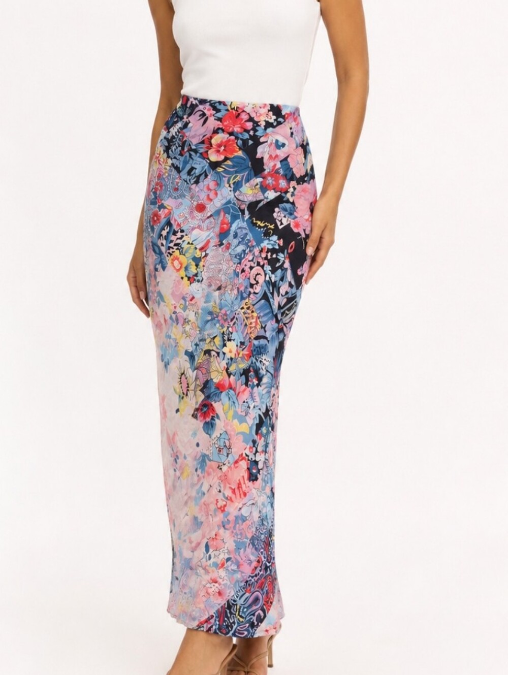 Citron Santa Monica Floral Print Maxi Skirt Size Small 100% Silk Garden Party